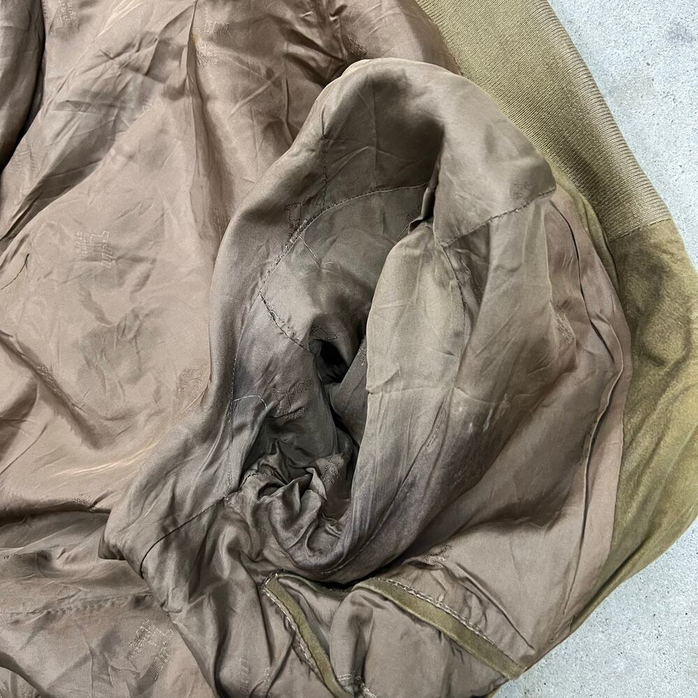 Vintage Suede Leather Bomber Jacket Knit Shawl Collar Light Brown Patina Size M - Picture 14 of 16